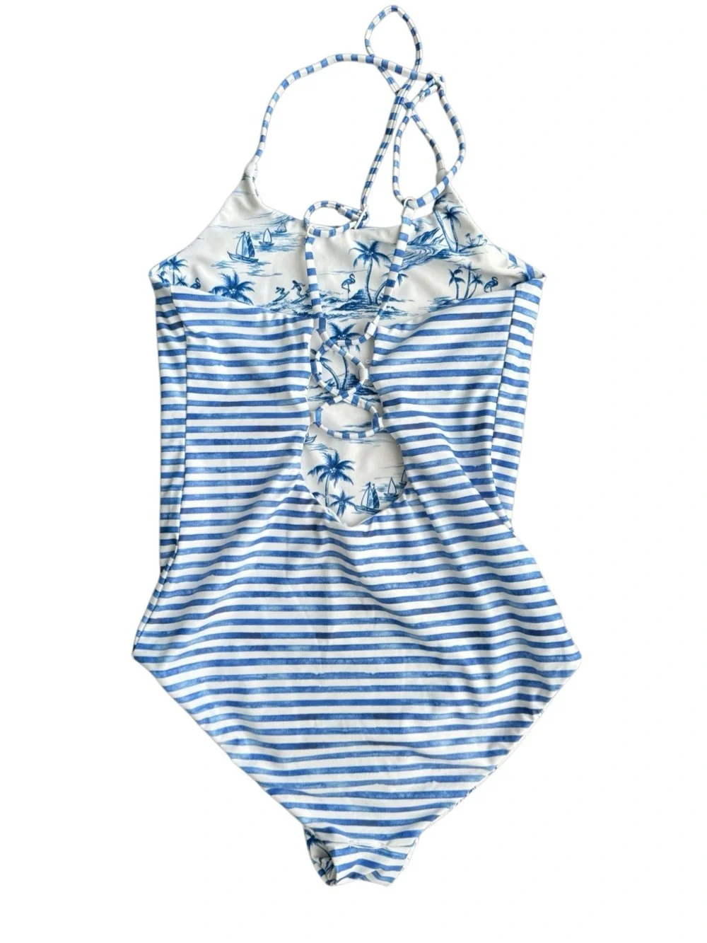 Seafolly Girls' Reversible High Neck Tank One Piece Swimsuit Tropical Vibes Blue